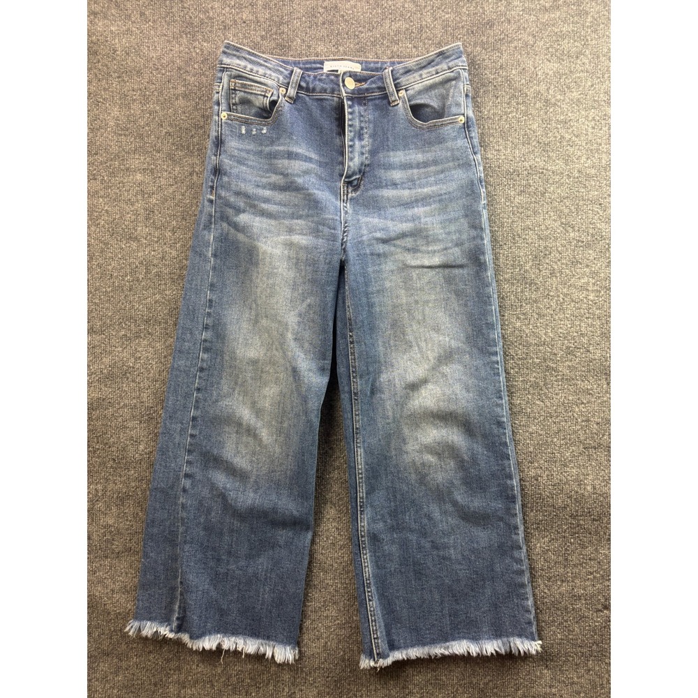 Risen Jeans Wide Leg Jeans Womens 9/29 Blue Frayed Hem Distressed RDP1025